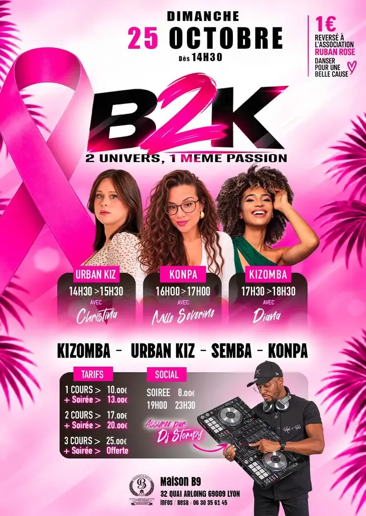 Visuel de « B2K : Ateliers urban kiz, konpa et kizomba puis social à Lyon », publié par bailanoche.com
