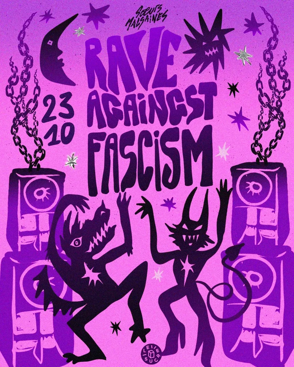 Visuel de « Rave Against Fascism au Sucre », publié par beehiveevents.app